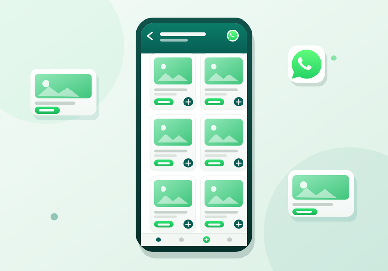 Ecrã do catálogo de produtos do WhatsApp Business a mostrar vários artigos com preços e fotografias