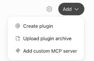 O menu Add na página Plugins do ChatGPT