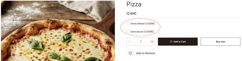 Vista de Complementos da Loja Online