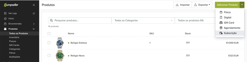 listagem dos produtos