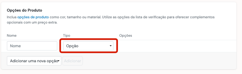 Opções expandidas