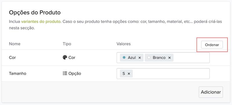 ordenar opções