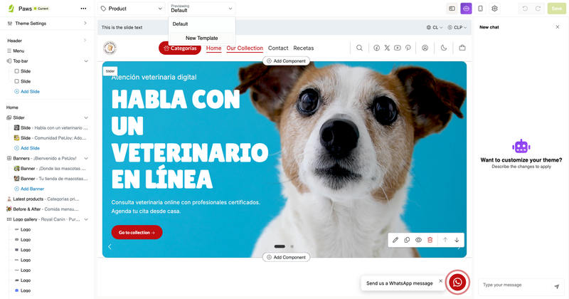 Edição do template Produto no Editor Visual