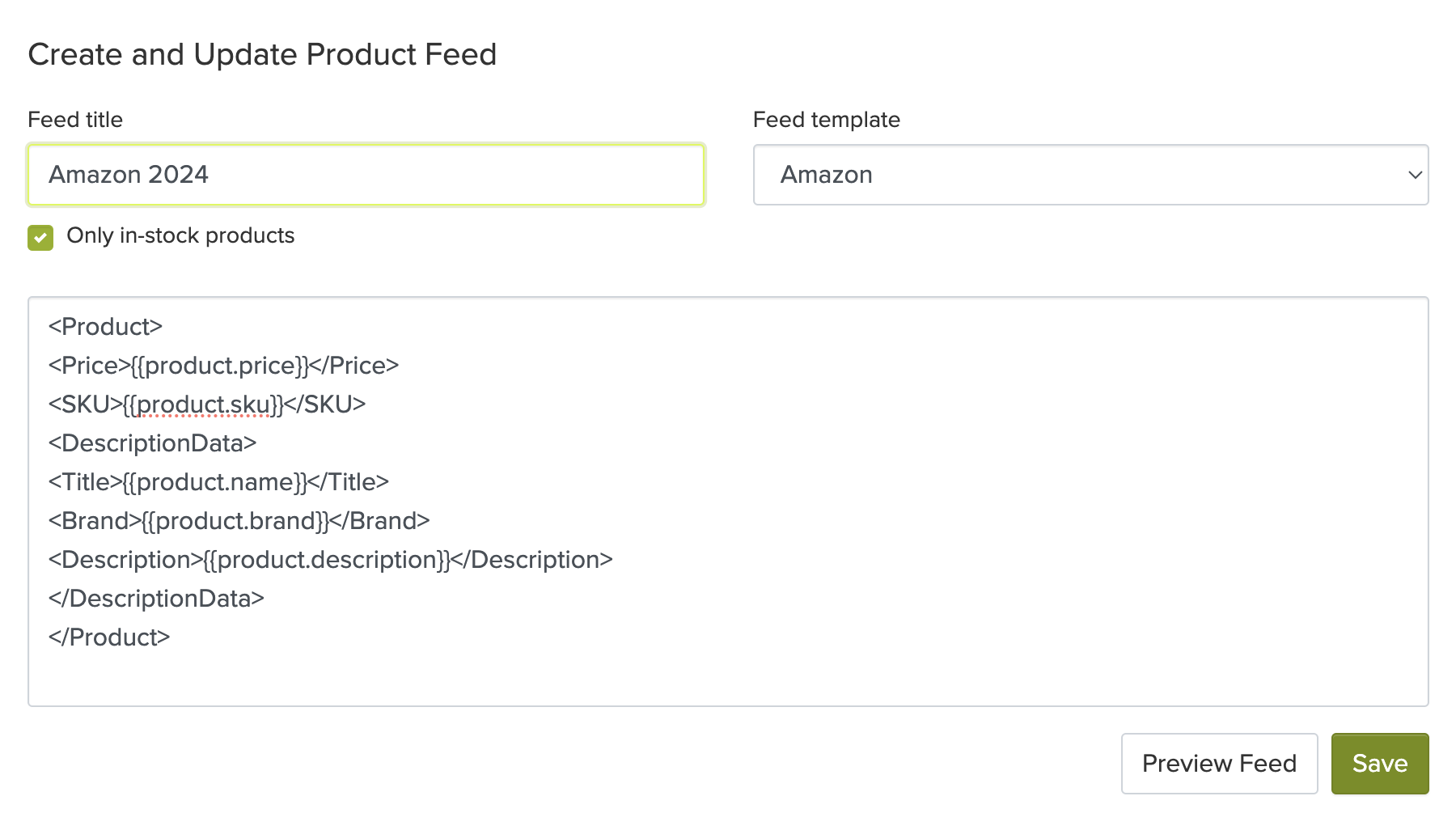 Feed Title and Save Options