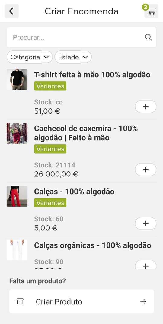 informação da encomenda