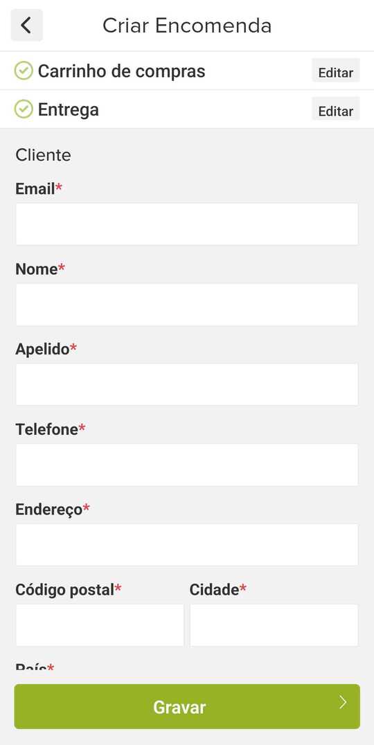 informação da encomenda