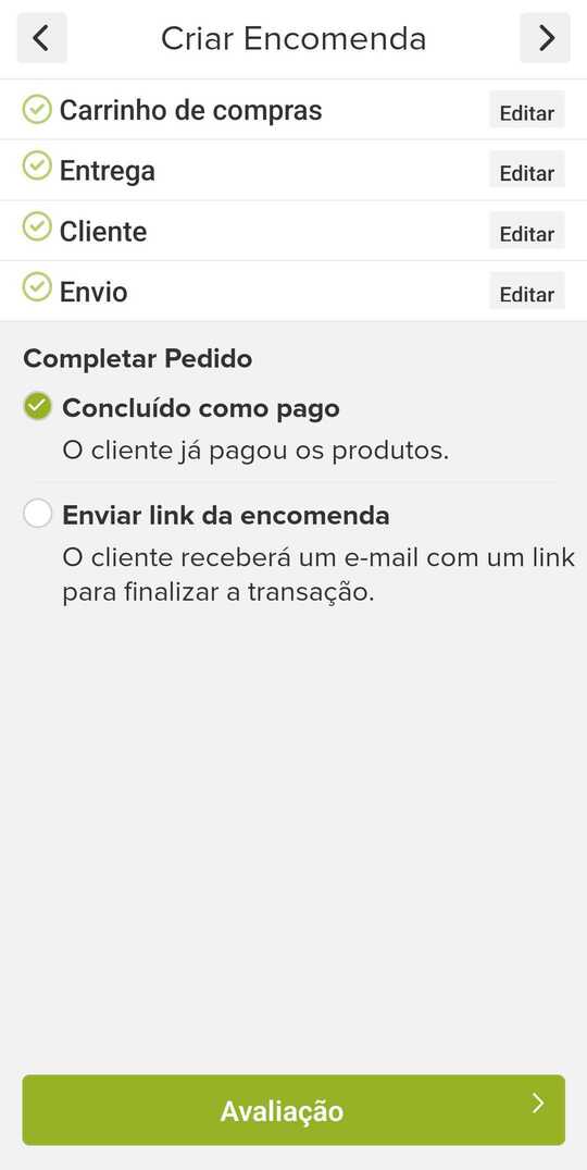 informação da encomenda