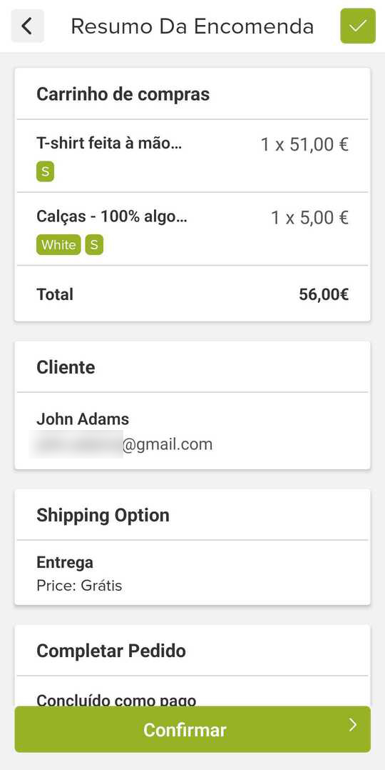 informação da encomenda