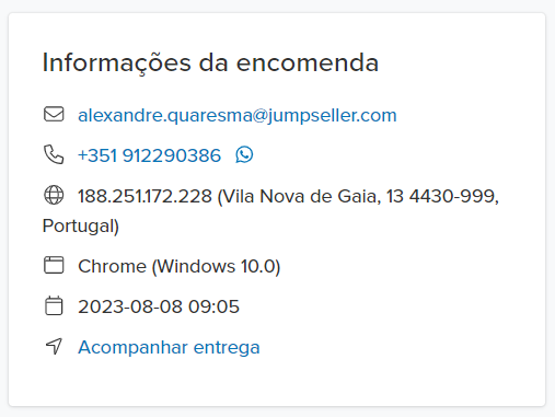 informação da encomenda