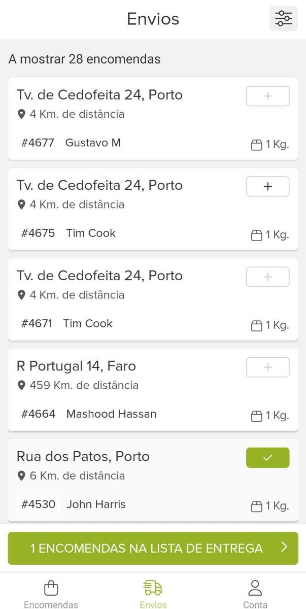 selecionar ordem