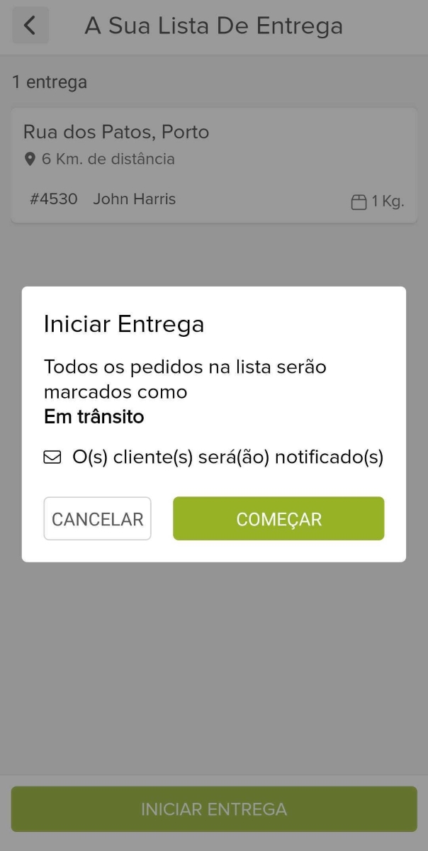 começar envio