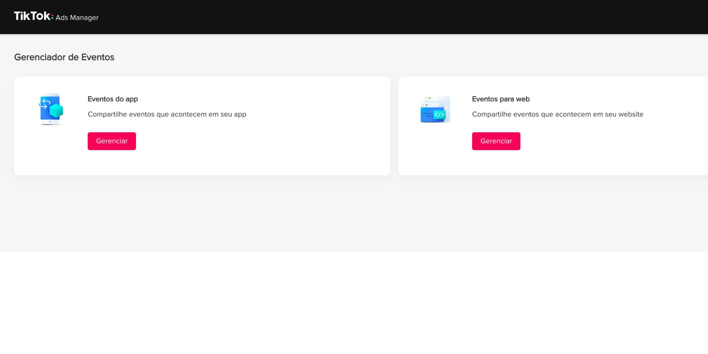 Vá para Web Events e clique em "Gerenciar"