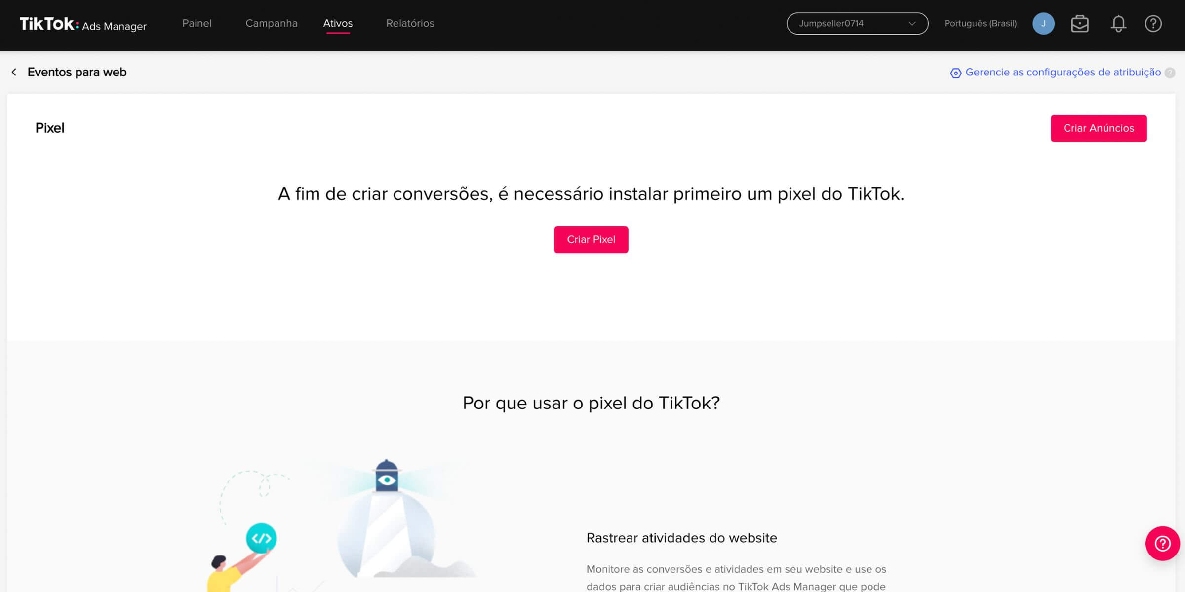 Agora clique em criar pixel e insira o nome
