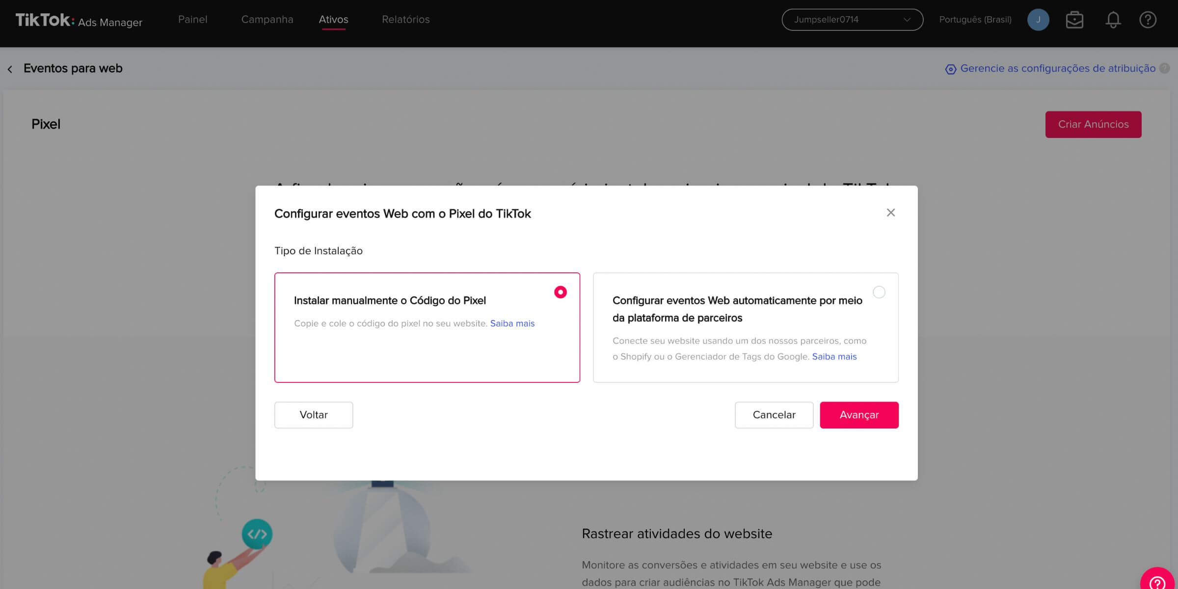 Escolha Instalação manualmente