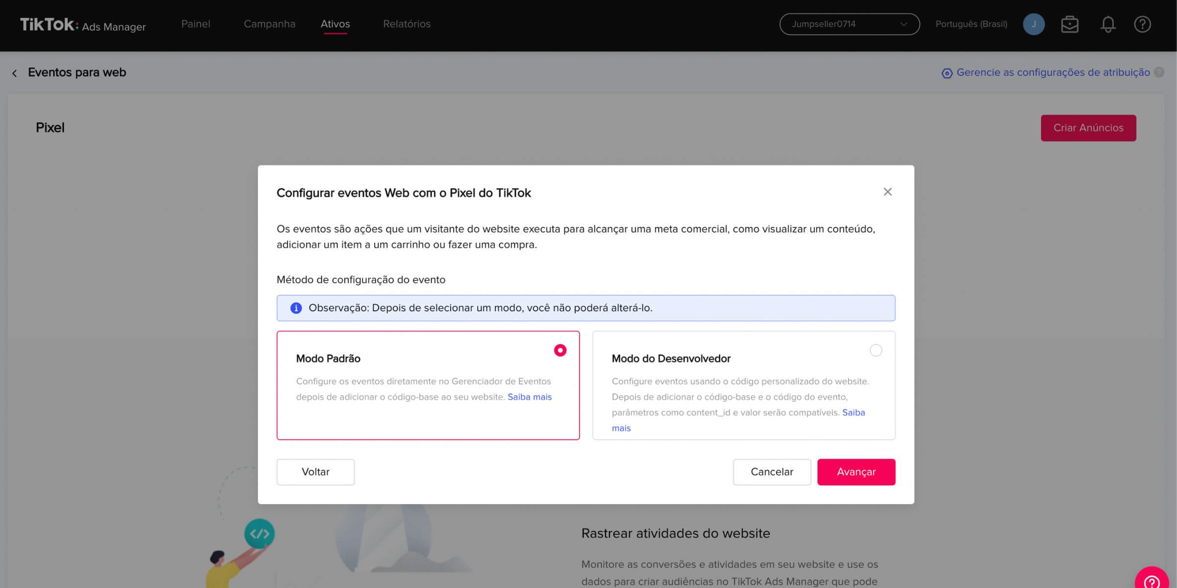 Método de configuração do evento